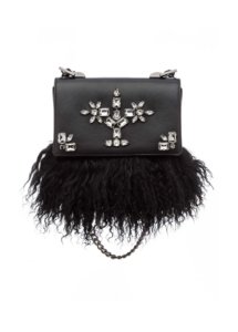 BLACK LAMA FUR AND CRYSTAL BAG