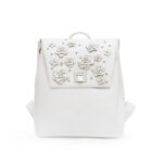 WHITE LEATHER AND CRYSTAL FLOWER BACKPACK