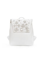 WHITE LEATHER AND CRYSTAL FLOWER BACKPACK