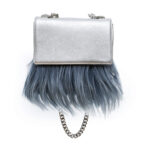 SILVER LEATHER AND MOUNTAIN GOAT FUR BAG