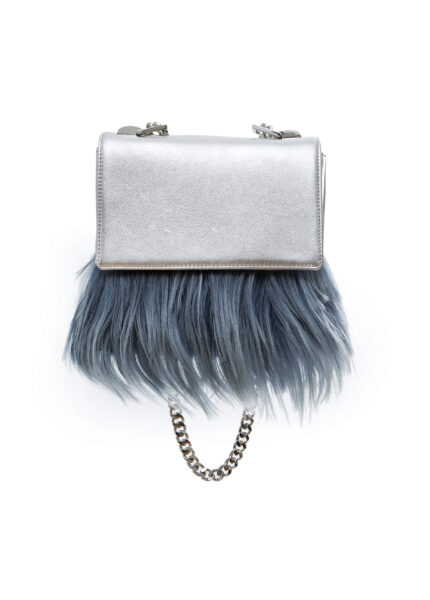 SILVER LEATHER AND MOUNTAIN GOAT FUR BAG