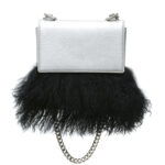 SILVER LEATHER AND LAMA FUR BAG