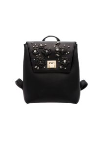 BLACK LEATHER AND CRYSTAL FLOWER BACKPACK MINI
