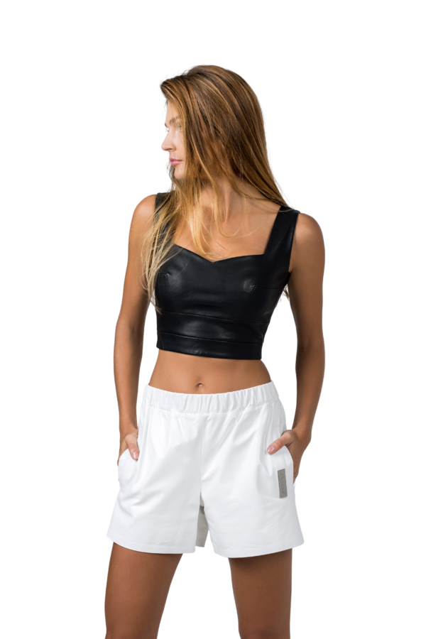 white smooth loose fitting sport soft shorts with elastic waistline