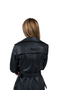 dark gray lambskin leather trench coat