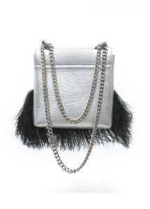 SILVER LEATHER AND LAMA FUR BAG - Image 2