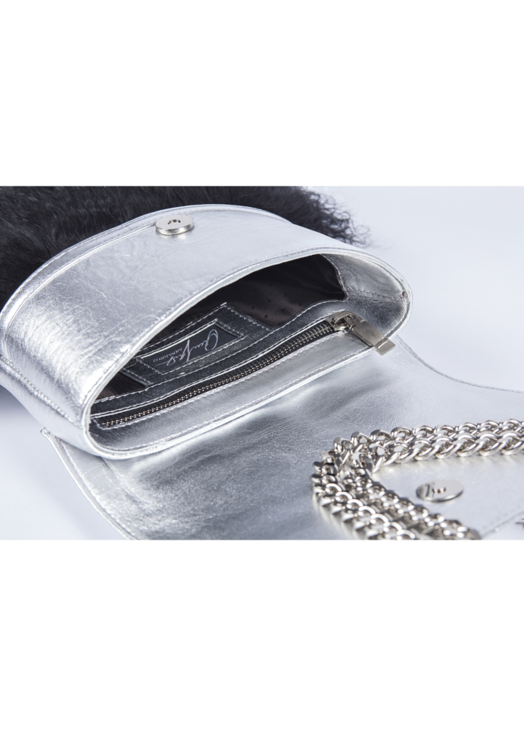 SILVER LEATHER AND LAMA FUR BAG - Image 3