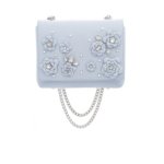 BLUE LEATHER AND CRYSTAL FLOWER BAG