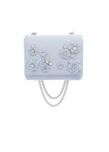 BLUE LEATHER AND CRYSTAL FLOWER BAG