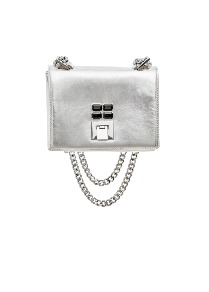 SILVER LEATHER SHOULDER BAG SILVER LAMBSKIN LEATHER BAG - Image 1