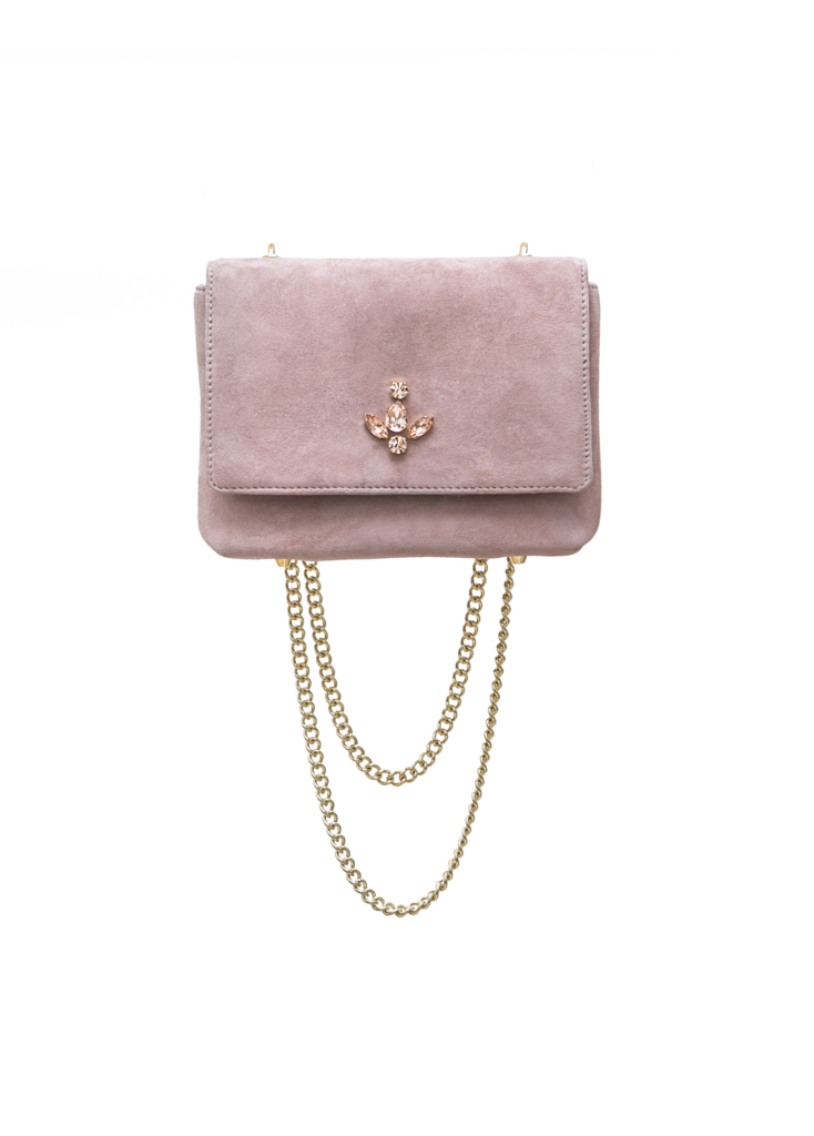 beige leather handbag Anna Kruz design BEIGE PINK SUEDE MINI BAG - Image 1