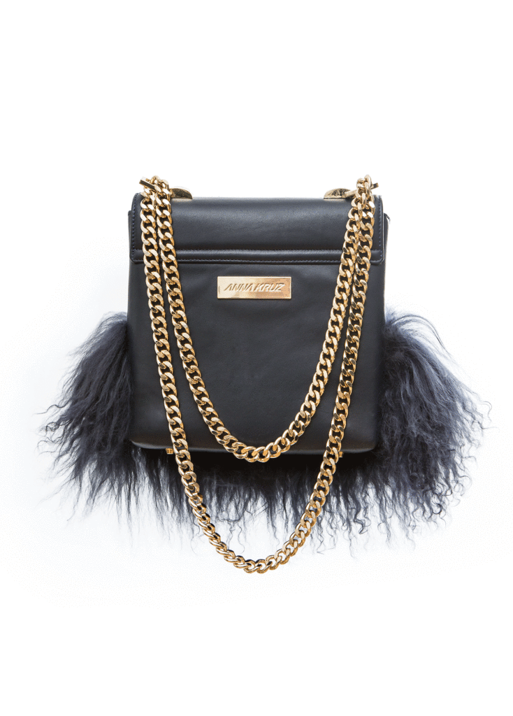 NAVY LAMA FUR AND CRYSTAL BAG - Image 2
