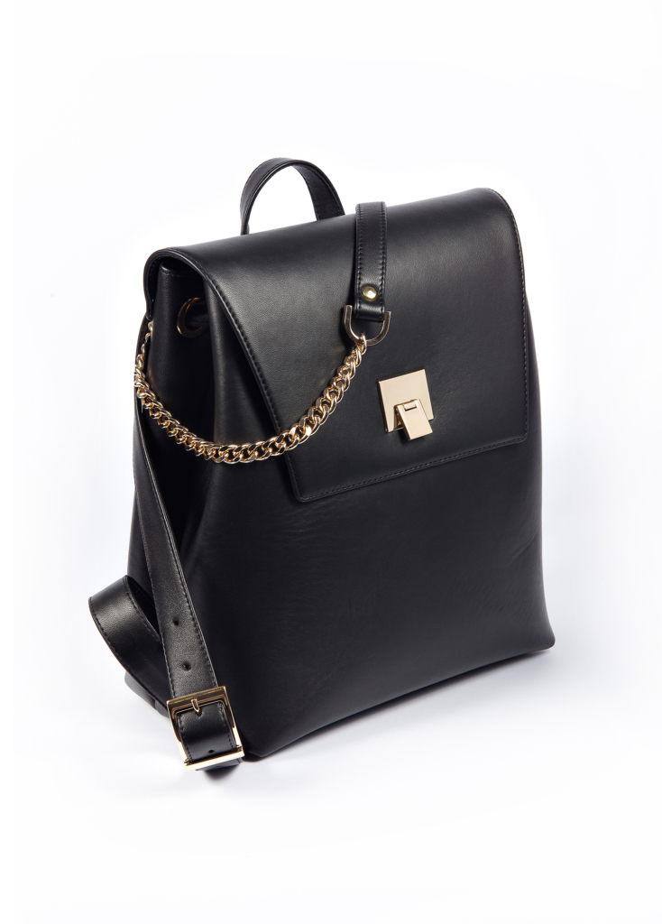 BLACK LEATHER SHOULDER STRAP BACKPACK - Image 3
