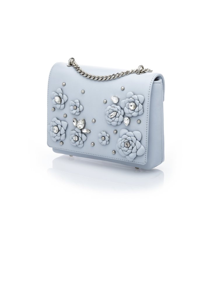BLUE LEATHER AND CRYSTAL FLOWER BAG - Image 3