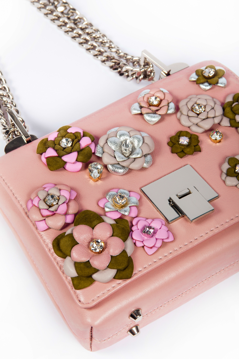 PINK LEATHER AND CRYSTAL FLOWER BAG - Image 4