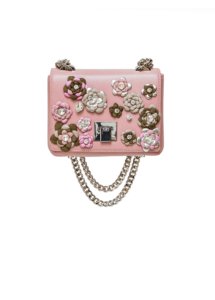 PINK LEATHER AND CRYSTAL FLOWER BAG