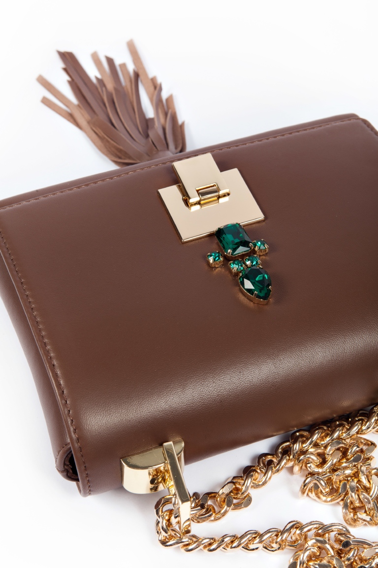 BROWN LEATHER TASSEL BAG - Image 5