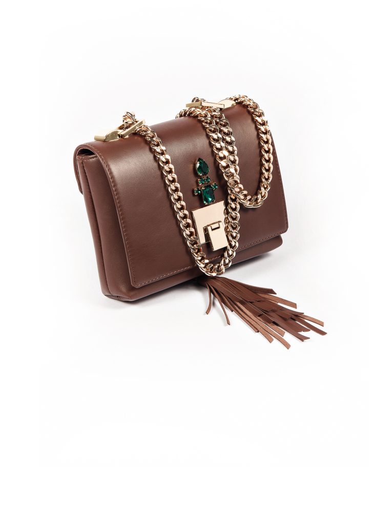 BROWN LEATHER TASSEL BAG - Image 3