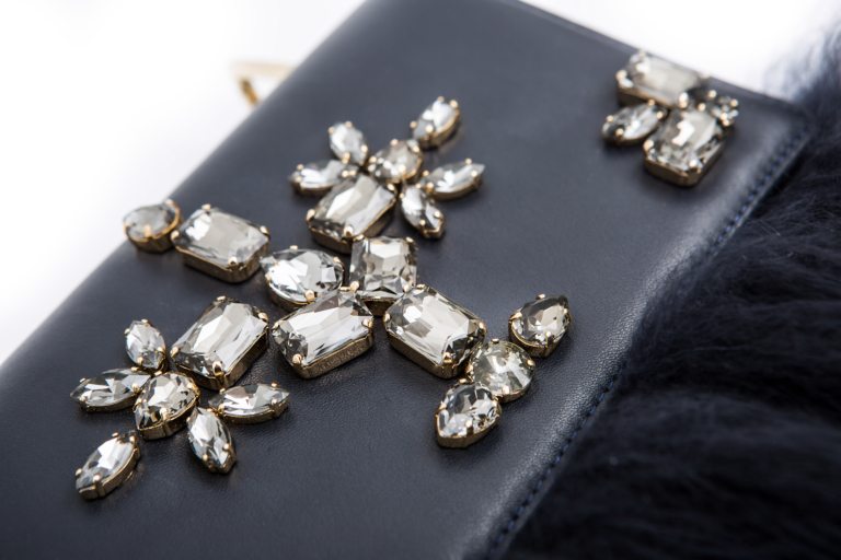 NAVY LAMA FUR AND CRYSTAL BAG - Image 5