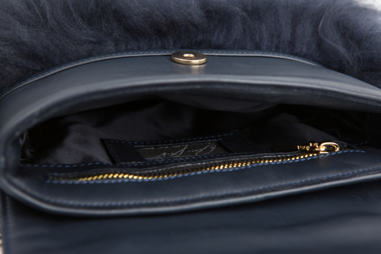 NAVY LAMA FUR AND CRYSTAL BAG - Image 4