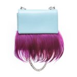 BLUE LEATHER AND MOUNTAIN GOAT FUR BAG