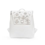 WHITE LEATHER AND CRYSTAL FLOWER BACKPACK MINI