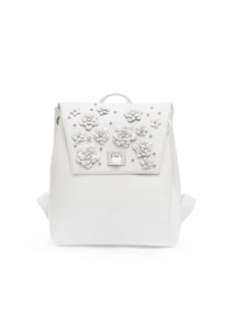 WHITE LEATHER AND CRYSTAL FLOWER BACKPACK MINI