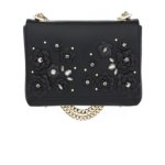 BLACK LEATHER AND CRYSTAL FLOWER BAG LARGE