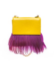 YELLOW LEATHER AND MOUNTAIN GOAT FUR BAG
