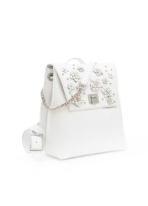 WHITE LEATHER AND CRYSTAL FLOWER BACKPACK MINI - Image 3