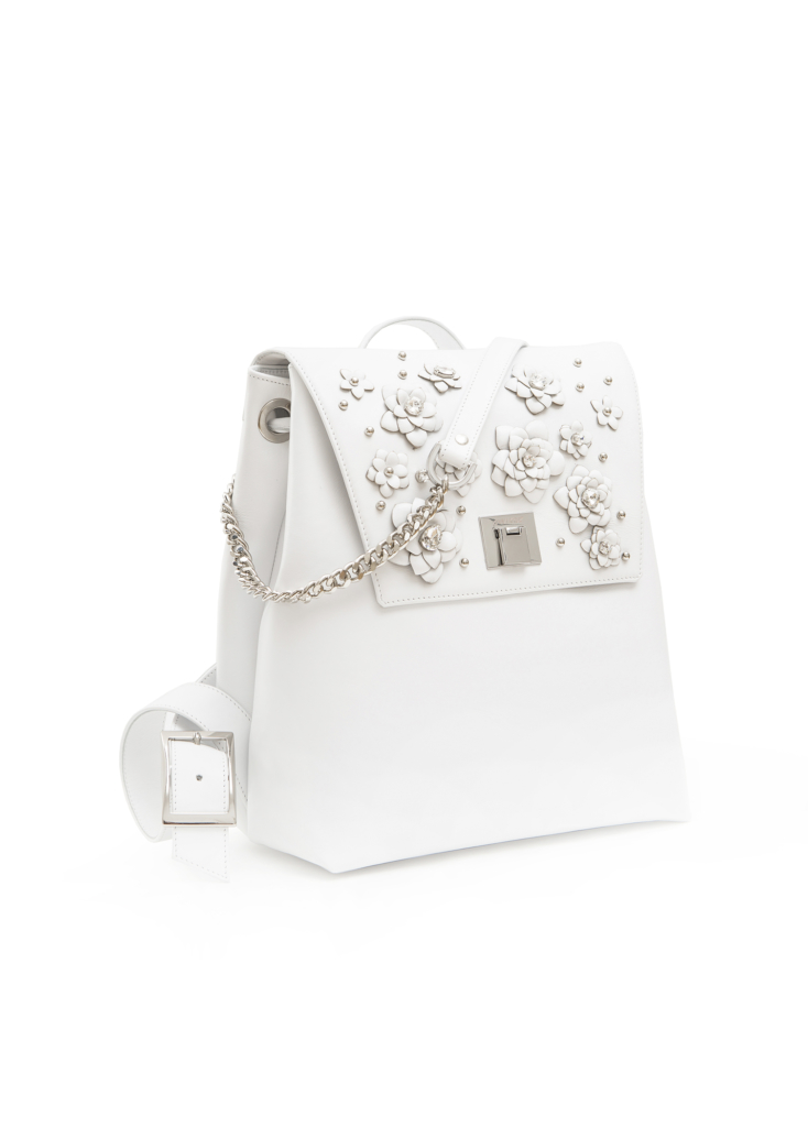 WHITE LEATHER AND CRYSTAL FLOWER BACKPACK MINI - Image 3