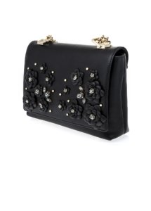 BLACK LEATHER AND CRYSTAL FLOWER BAG LARGE - Image 3