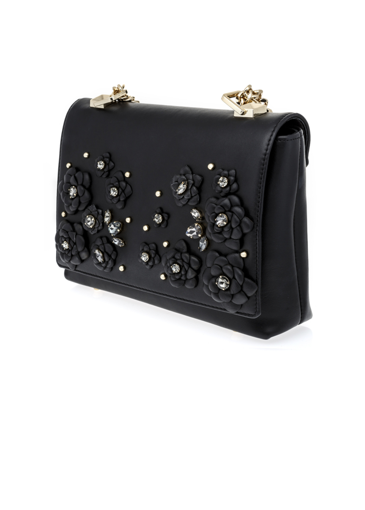 BLACK LEATHER AND CRYSTAL FLOWER BAG LARGE - Image 3