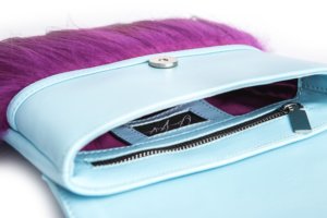 BLUE LEATHER AND MOUNTAIN GOAT FUR BAG - Image 4