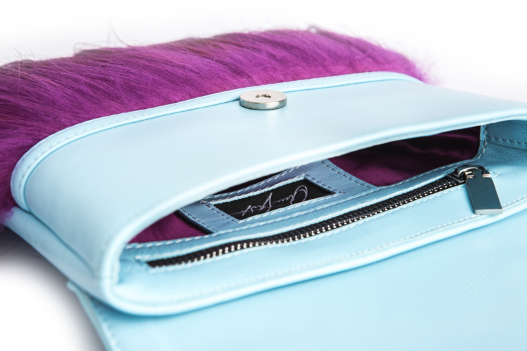 BLUE LEATHER AND MOUNTAIN GOAT FUR BAG - Image 4