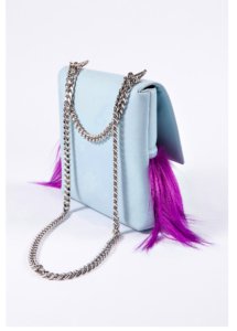 BLUE LEATHER AND MOUNTAIN GOAT FUR BAG - Image 3
