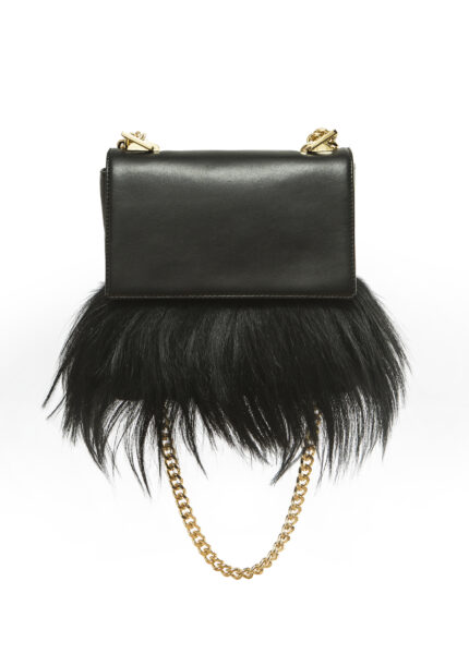 BLACK LEATHER AND MOUNTAIN GOAT FUR BAG