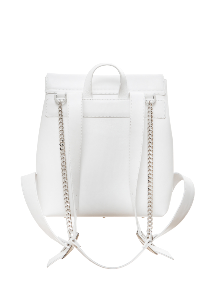 WHITE LEATHER AND CRYSTAL FLOWER BACKPACK - Image 2