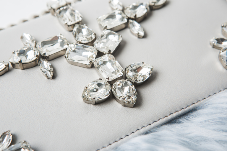 GRAY LAMA FUR AND CRYSTAL BAG - Image 3