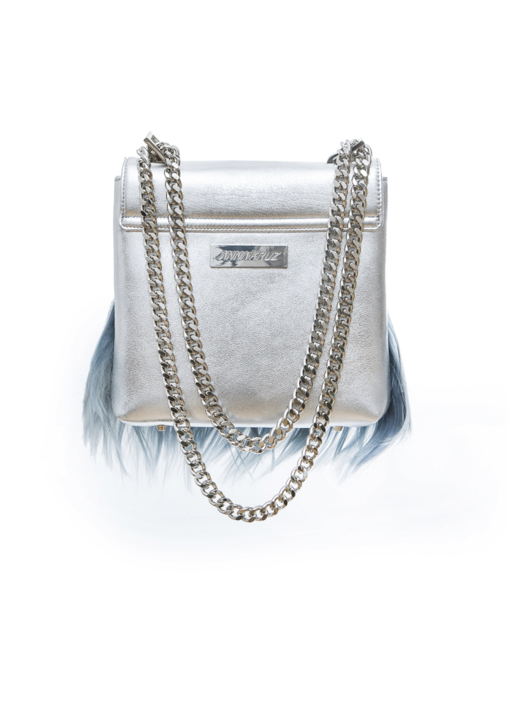 SILVER LEATHER AND MOUNTAIN GOAT FUR BAG - Image 2