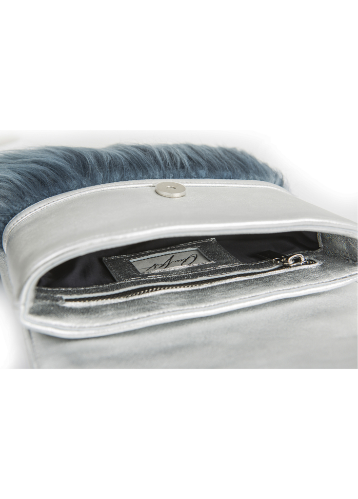 SILVER LEATHER AND MOUNTAIN GOAT FUR BAG - Image 3