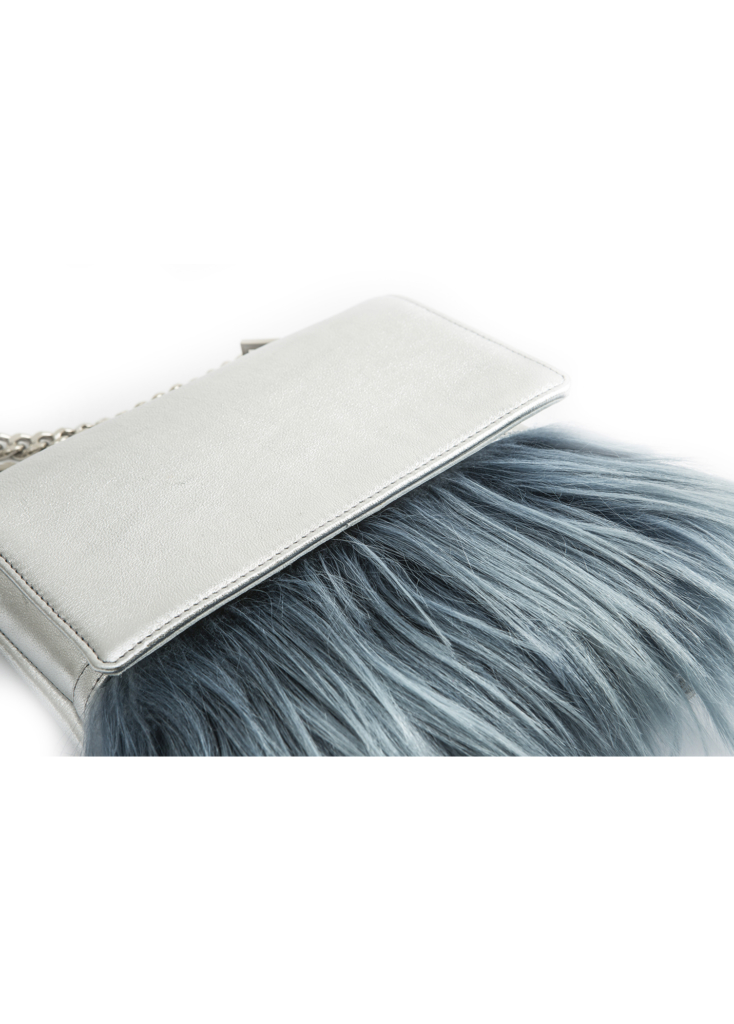 SILVER LEATHER AND MOUNTAIN GOAT FUR BAG - Image 4