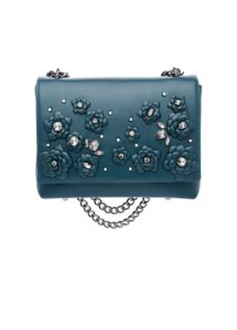 GREEN LEATHER AND FLOWER BAG LARGE