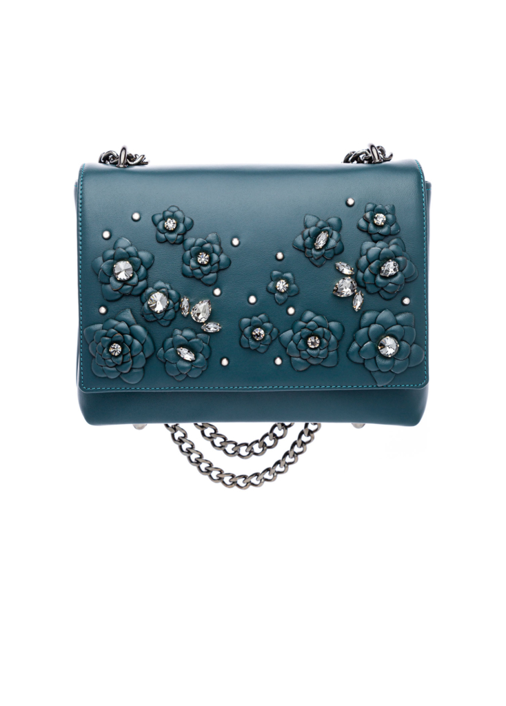 22.1 GREEN LEATHER AND FLOWER BAG LARGE - Image 1