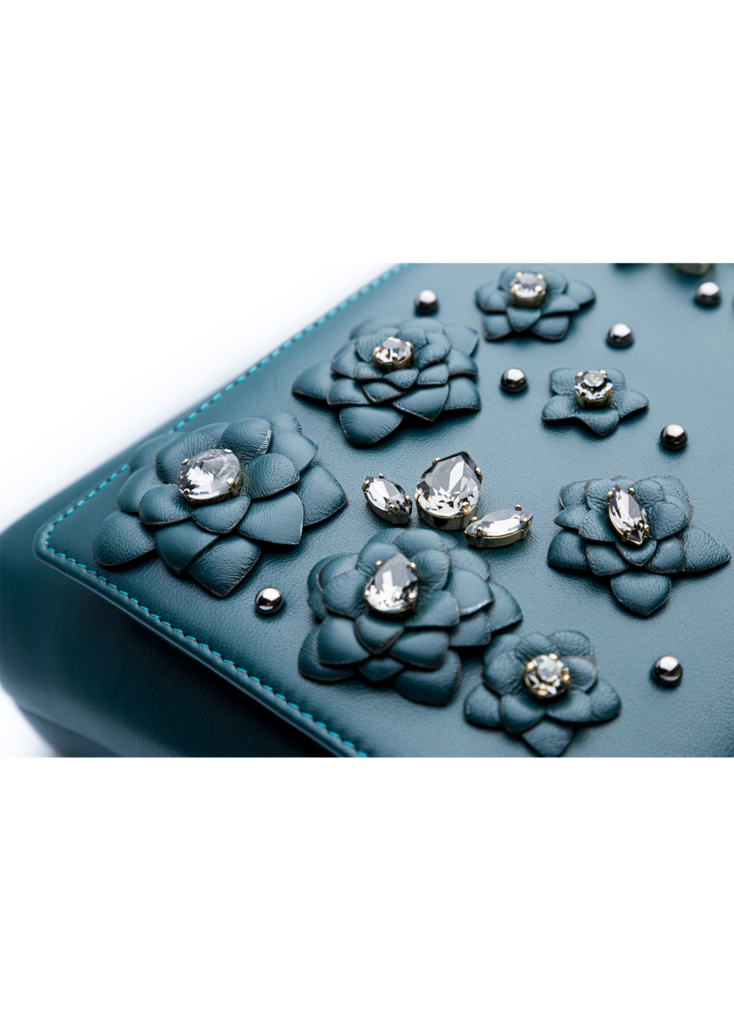 GREEN LEATHER AND FLOWER BAG LARGE - Image 5