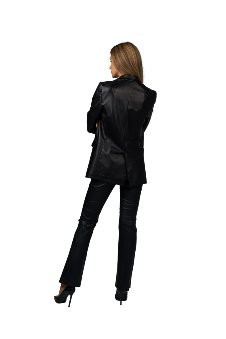 Classic black tailored leather blazer for her