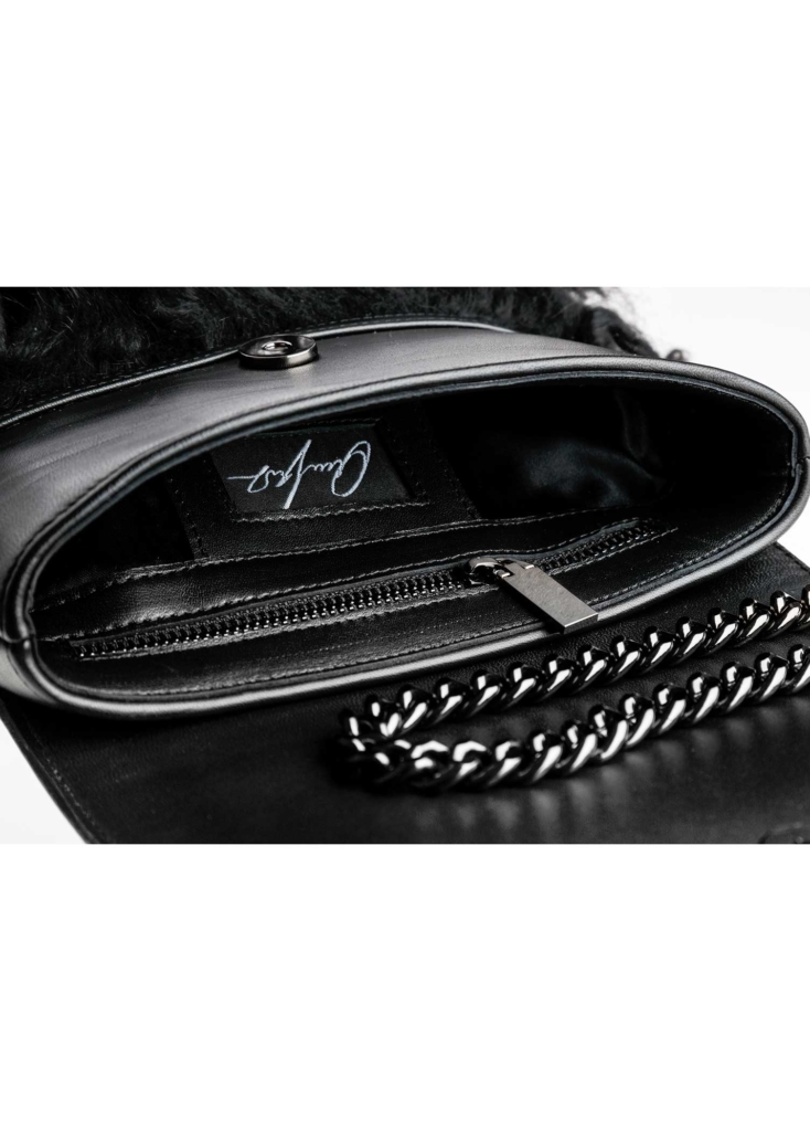 BLACK LAMA FUR AND CRYSTAL BAG - Image 3