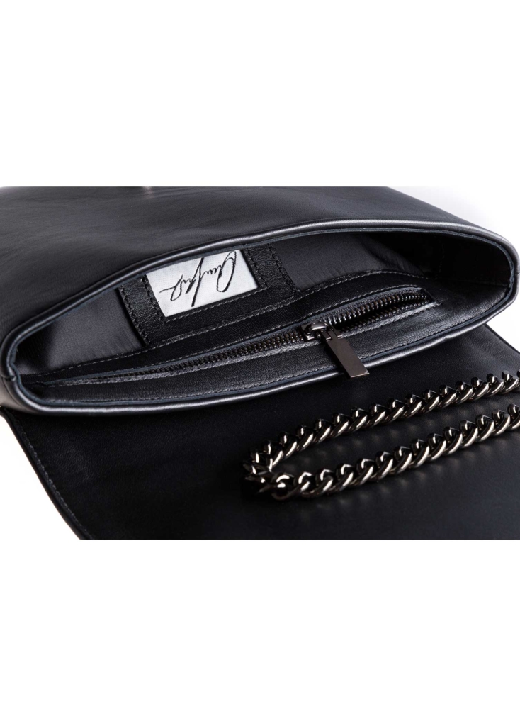 BLACK LEATHER AND FLOWER BAG LARGE - Image 4