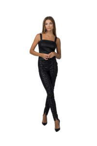 lambskin stretch pants with eyelet tie