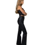 soft lambskin leather flare trousers